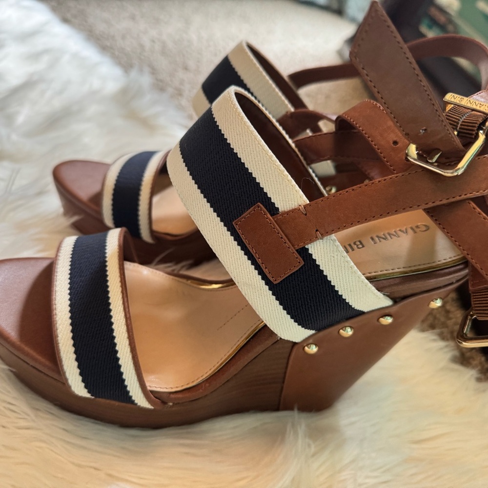 Gianni Bini Striped Brown and Navy Wedges